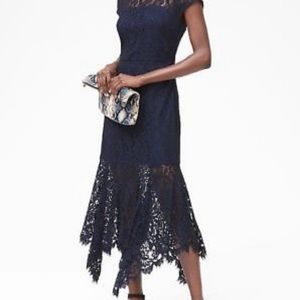 Banana republic navy lace trumpet midi dress
